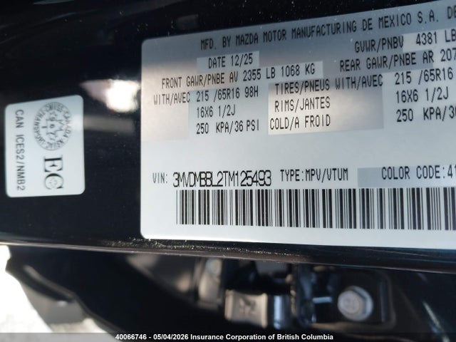 2026 Mazda Cx-30 Select Sport მანქანა იყიდება აუქციონზე, vin: 3MVDMBBL2TM125493, აუქციონის ნომერი: 40066746