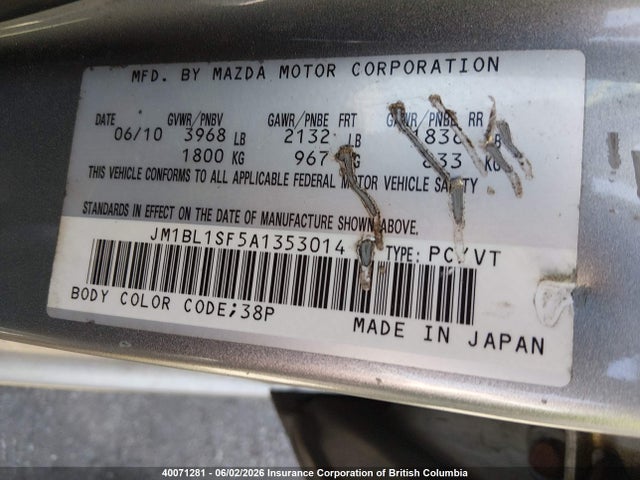 Aukcja sprzedaży 2010 Mazda 3 I, vin: JM1BL1SF5A1353014, numer aukcji: 40071281