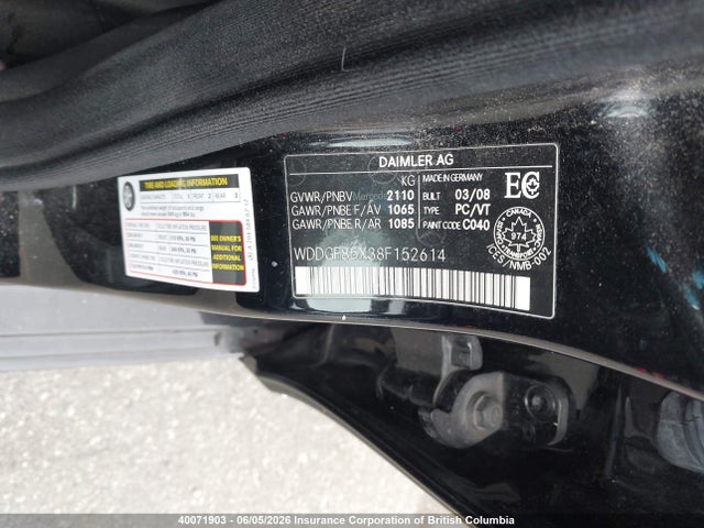 Aukcja sprzedaży 2008 Mercedes-benz C 230 4matic, vin: WDDGF85X38F152614, numer aukcji: 40071903