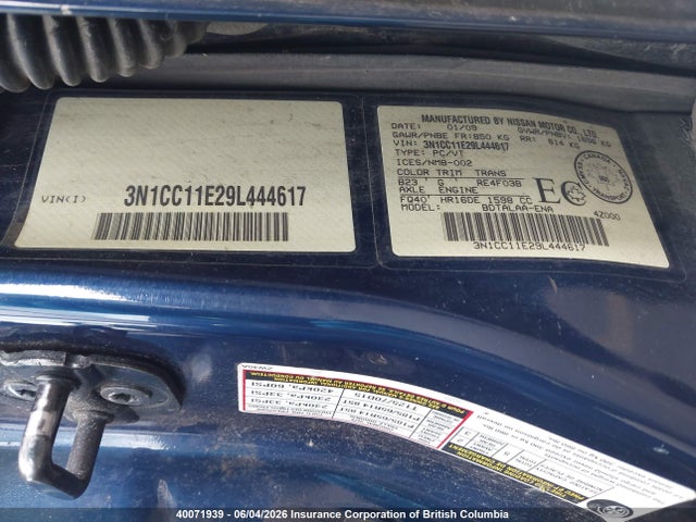 Aukcja sprzedaży 2009 Nissan Versa, vin: 3N1CC11E29L444617, numer aukcji: 40071939