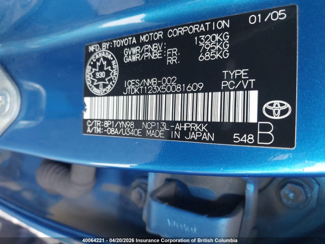 Продажа на аукционе авто 2005 Toyota Echo, vin: JTDKT123X50081609, номер лота: 40064221