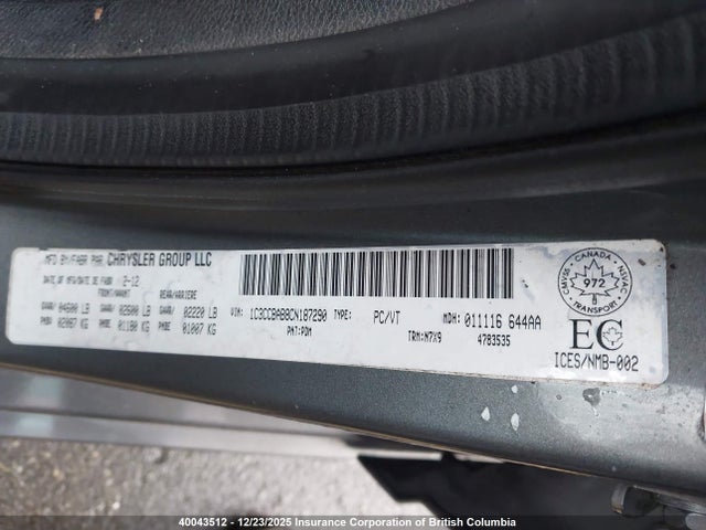 40043512 :رقم المزاد ، 1C3CCBAB8CN187290 vin ، 2012 Chrysler 200 Lx مزاد بيع