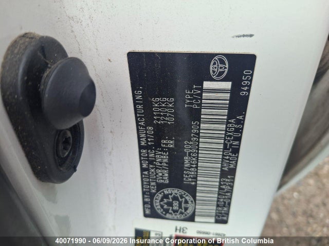 40071990 :رقم المزاد ، 4T1BB46K69U097905 vin ، 2009 Toyota Camry مزاد بيع