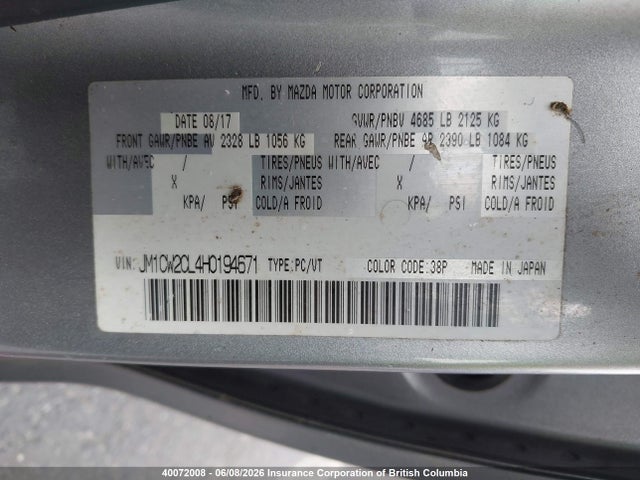 Продажа на аукционе авто 2017 Mazda 5 Touring, vin: JM1CW2CL4H0194671, номер лота: 40072008