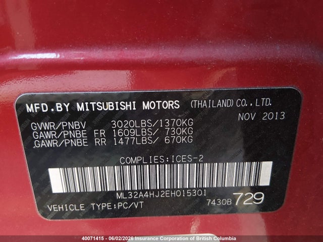 Aukcja sprzedaży 2014 Mitsubishi Mirage Es, vin: ML32A4HJ2EH015301, numer aukcji: 40071415