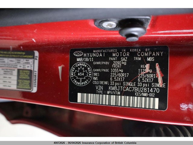 2011 Hyundai Tucson Gl მანქანა იყიდება აუქციონზე, vin: KM8JTCAC7BU281470, აუქციონის ნომერი: 40072026