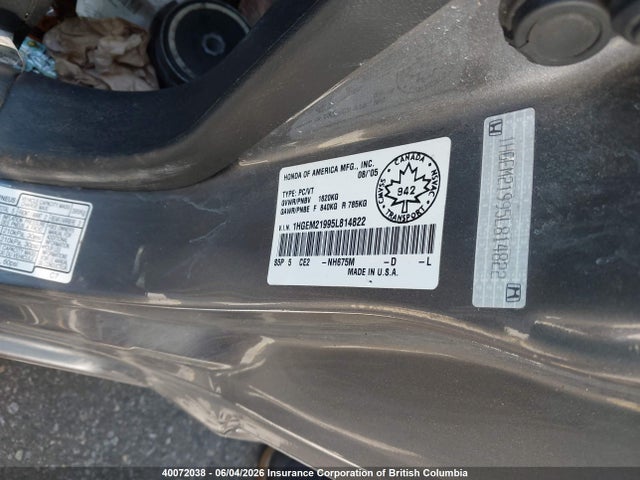 Aukcja sprzedaży 2005 Honda Civic, vin: 1HGEM21995L814822, numer aukcji: 40072038