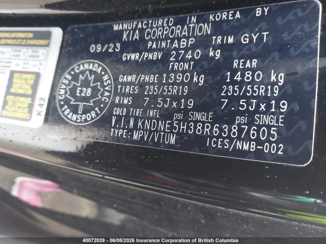 Aukcja sprzedaży 2024 Kia Carnival Sx, vin: KNDNE5H38R6387605, numer aukcji: 40072039