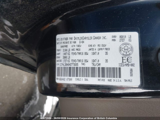 40072056 :رقم المزاد ، 1D7HL38N64S773695 vin ، 2004 Dodge Dakota Sport مزاد بيع