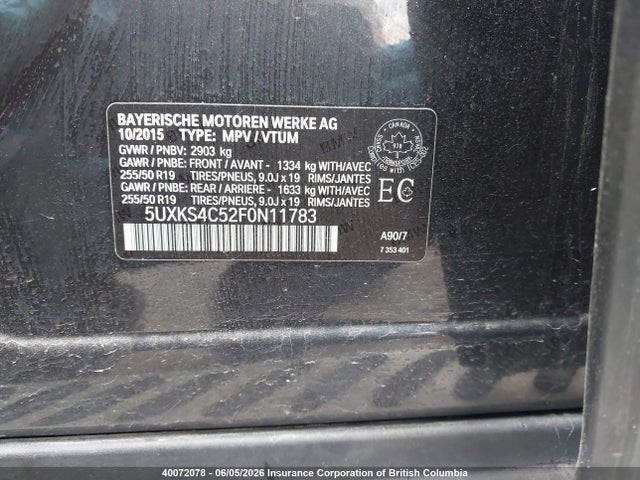 Aukcja sprzedaży 2015 Bmw X5, vin: 5UXKS4C52F0N11783, numer aukcji: 40072078