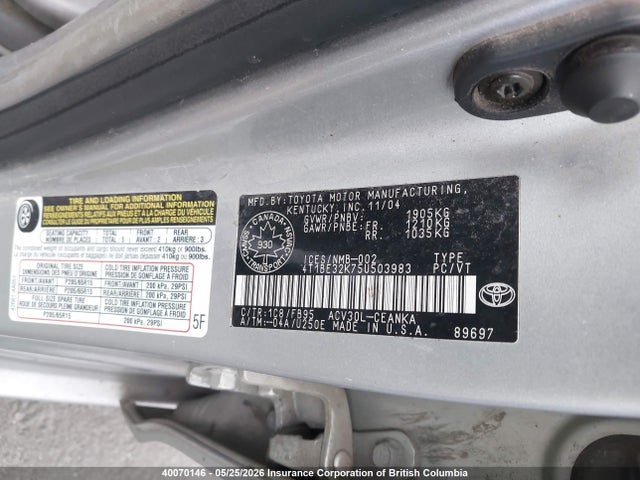 Aukcja sprzedaży 2005 Toyota Camry Le/xle/se, vin: 4T1BE32K75U503983, numer aukcji: 40070146