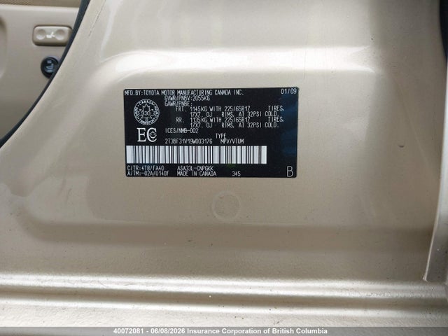 2009 Toyota Rav4 მანქანა იყიდება აუქციონზე, vin: 2T3BF31V19W003176, აუქციონის ნომერი: 40072081