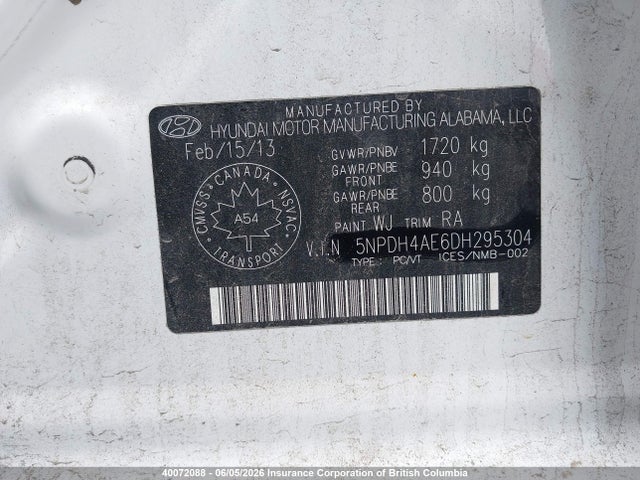 Aukcja sprzedaży 2013 Hyundai Elantra Gls/limited, vin: 5NPDH4AE6DH295304, numer aukcji: 40072088