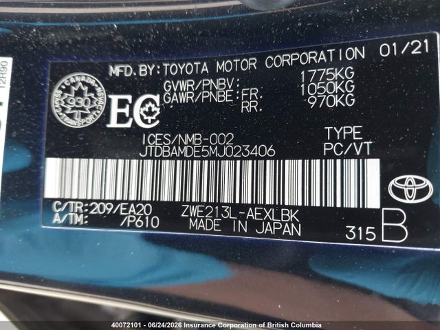 Toyota Corolla 2021 JTDBAMDE5MJ023406 Image 9