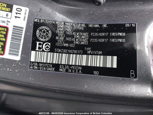 2017 Toyota Sienna Le მანქანა იყიდება აუქციონზე, vin: 5TDKZ3DC1HS785173, აუქციონის ნომერი: 40072109