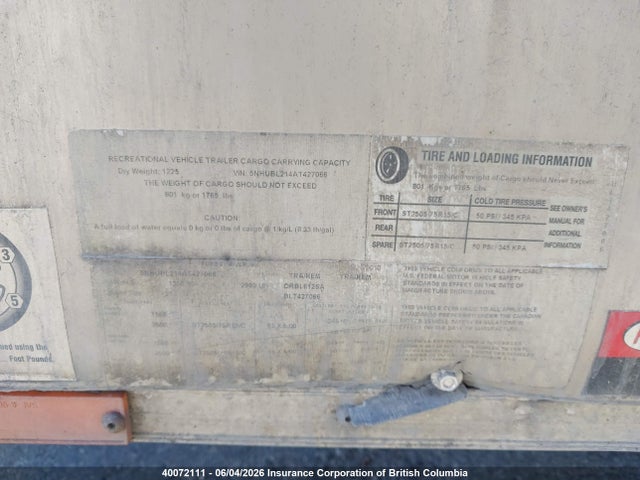 Продаж на аукціоні авто 2010 Blazer Cargo Box Trailer, vin: 5NHUBL214AT427066, номер лоту: 40072111