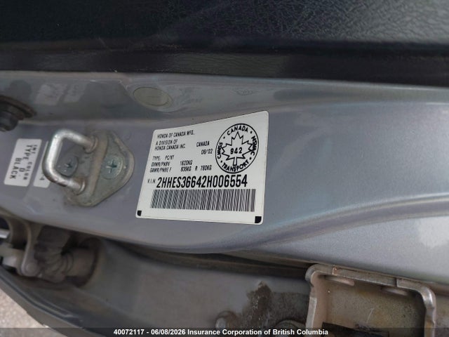 40072117 :رقم المزاد ، 2HHES36642H006554 vin ، 2002 Acura 1.7el Touring مزاد بيع