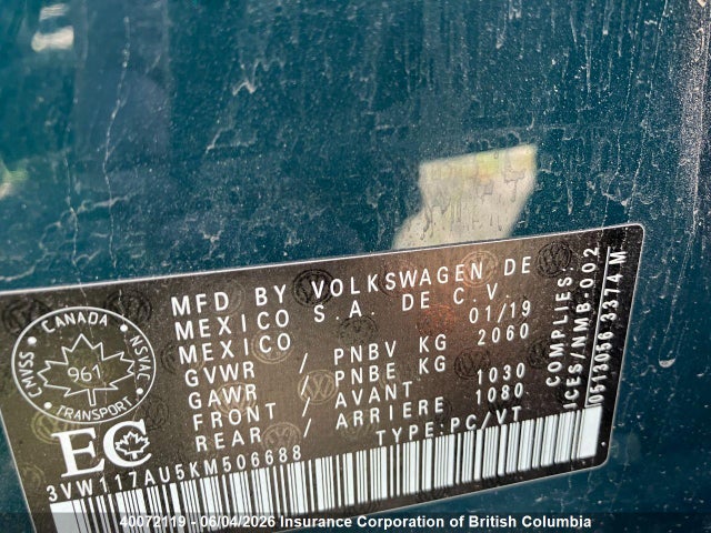Aukcja sprzedaży 2019 Volkswagen Golf, vin: 3VW117AU5KM506688, numer aukcji: 40072119