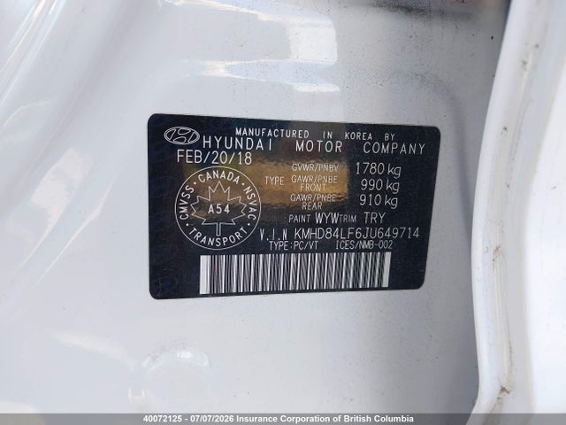 Aukcja sprzedaży 2018 Hyundai Elantra Sel/value/limited, vin: KMHD84LF6JU649714, numer aukcji: 40072125