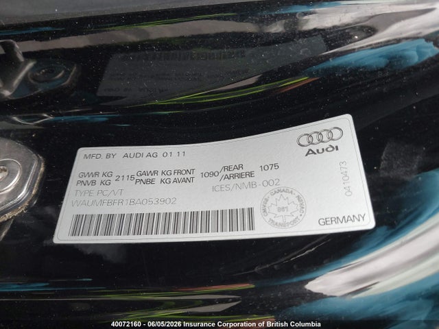 Продаж на аукціоні авто 2011 Audi A5, vin: WAUMFBFR1BA053902, номер лоту: 40072160