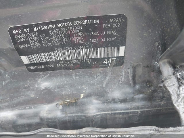 JA4AJVAW6MU603402 Mitsubishi Rvr Se/sel/le/gt