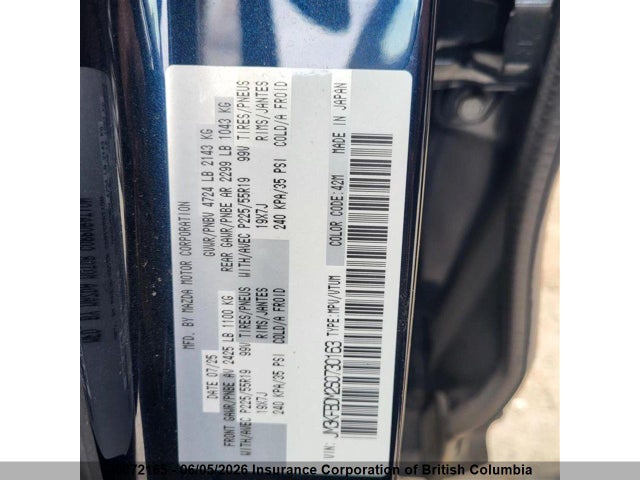 40072165 :رقم المزاد ، JM3KFBDM2S0730163 vin ، 2025 Mazda Cx-5 مزاد بيع