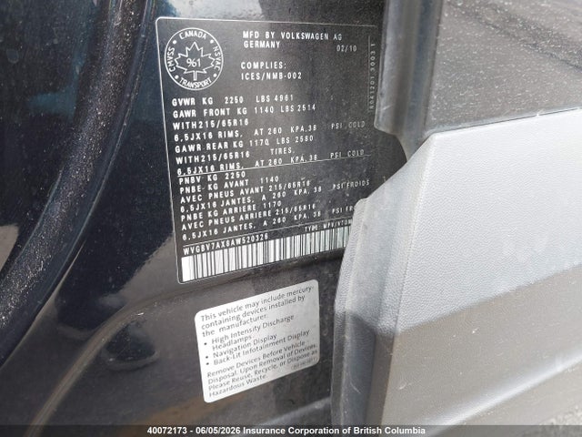 2010 Volkswagen Tiguan Se/sel მანქანა იყიდება აუქციონზე, vin: WVGBV7AX8AW520326, აუქციონის ნომერი: 40072173