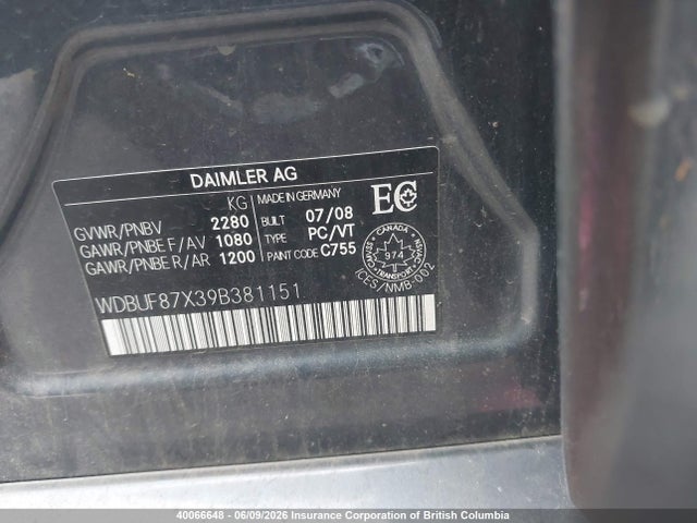 40066648 :رقم المزاد ، WDBUF87X39B381151 vin ، 2009 Mercedes-benz E 350 4matic مزاد بيع