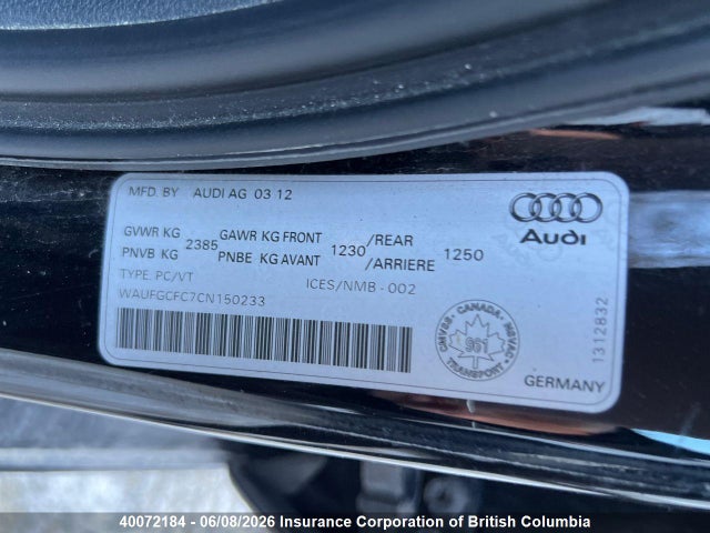 Aukcja sprzedaży 2012 Audi A6, vin: WAUFGCFC7CN150233, numer aukcji: 40072184