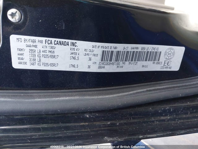 2017 Dodge Grand Caravan Se მანქანა იყიდება აუქციონზე, vin: 2C4RDGBG8HR871583, აუქციონის ნომერი: 40069318
