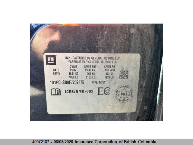 Продаж на аукціоні авто 2015 Chevrolet Cruze, vin: 1G1PC5SB8F7252475, номер лоту: 40072187