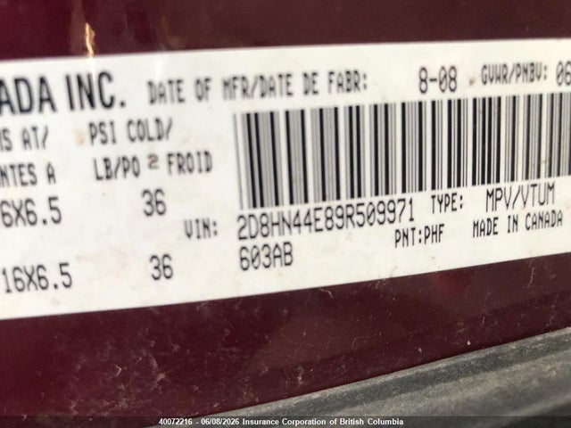 2009 Dodge Grand Caravan Se მანქანა იყიდება აუქციონზე, vin: 2D8HN44E89R509971, აუქციონის ნომერი: 40072216