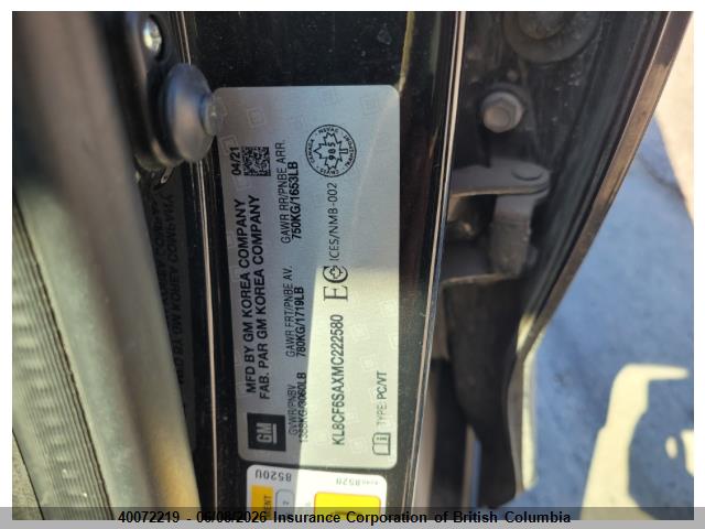 Продаж на аукціоні авто 2021 Chevrolet Spark, vin: KL8CF6SAXMC222580, номер лоту: 40072219