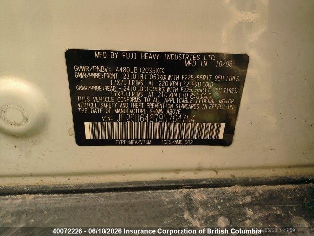 Aukcja sprzedaży 2009 Subaru Forester 2.5x Limited, vin: JF2SH64679H764754, numer aukcji: 40072226