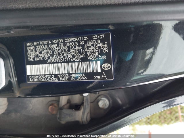 2007 Toyota Yaris მანქანა იყიდება აუქციონზე, vin: JTDBT923171149520, აუქციონის ნომერი: 40072228