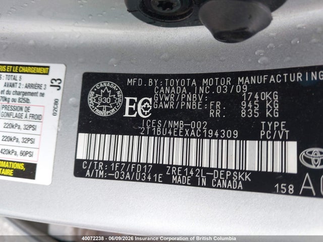 Aukcja sprzedaży 2010 Toyota Corolla S, vin: 2T1BU4EEXAC194309, numer aukcji: 40072238