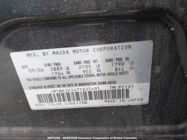 Aukcja sprzedaży 2007 Mazda Mazda3 Gt, vin: JM1BK323471635495, numer aukcji: 40072250