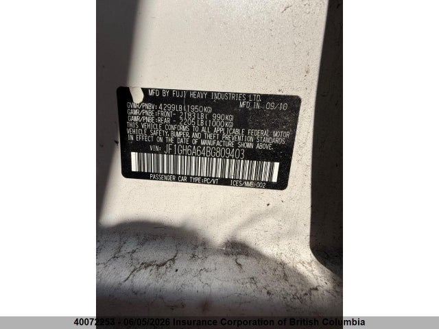 Aukcja sprzedaży 2011 Subaru Impreza 2.5i, vin: JF1GH6A64BG809403, numer aukcji: 40072253