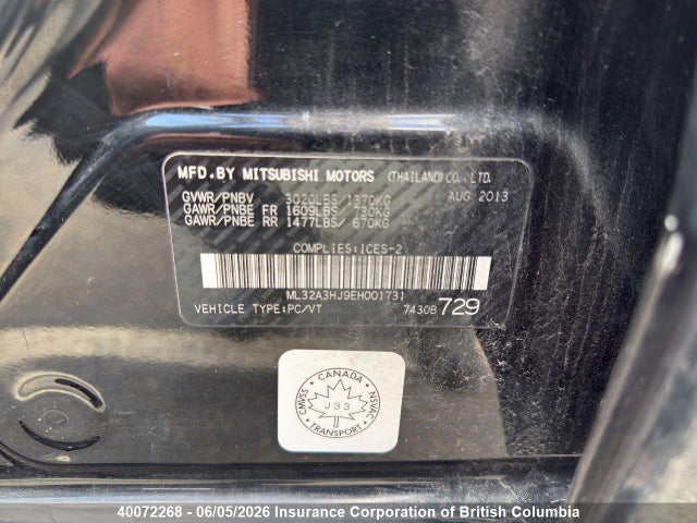 40072268 :رقم المزاد ، ML32A3HJ9EH001731 vin ، 2014 Mitsubishi Mirage De مزاد بيع