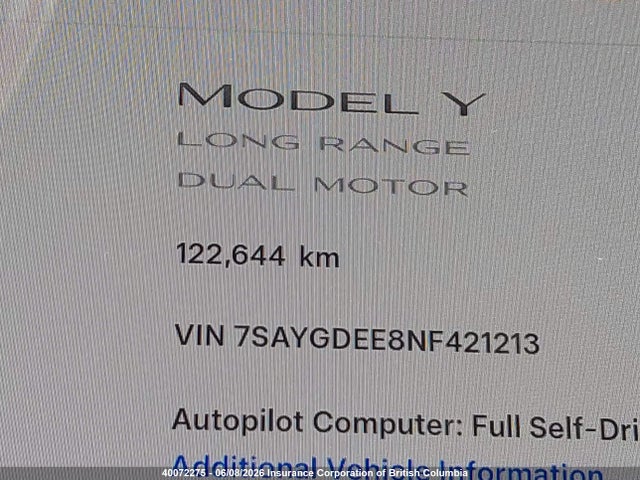 Aukcja sprzedaży 2022 Tesla Model Y, vin: 7SAYGDEE8NF421213, numer aukcji: 40072275