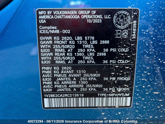 Продажа на аукционе авто 2024 Volkswagen Atlas, vin: 1V2BE2CA2RC213519, номер лота: 40072294