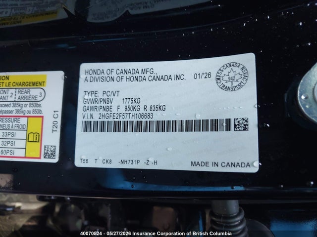 Продаж на аукціоні авто 2026 Honda Civic Sport, vin: 2HGFE2F57TH106683, номер лоту: 40070524