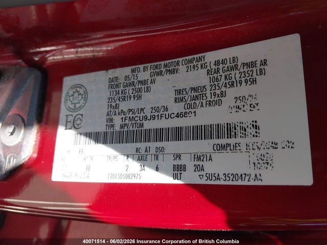 Ford Escape Titanium 2015 1FMCU9J91FUC46801 Image 9