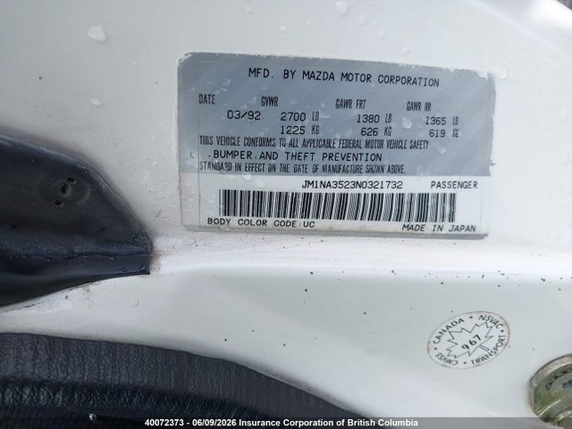Продаж на аукціоні авто 1992 Mazda Mx-5 Miata, vin: JM1NA3523N0321732, номер лоту: 40072373