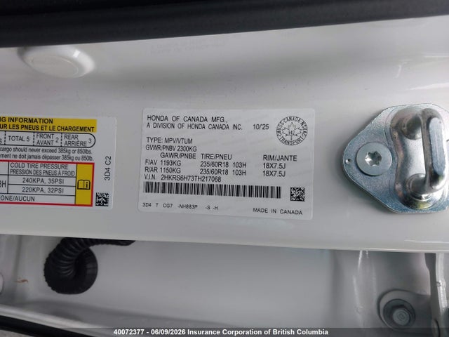 Продаж на аукціоні авто 2026 Honda Cr-v, vin: 2HKRS6H73TH217068, номер лоту: 40072377