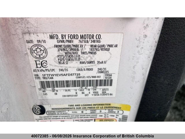 Продаж на аукціоні авто 2010 Ford F150, vin: 1FTFW1EV5AFD57725, номер лоту: 40072385