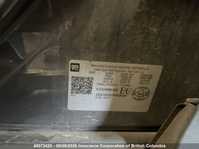 2023 Chevrolet Bolt Ev 1lt მანქანა იყიდება აუქციონზე, vin: 1G1FW6S07P4190397, აუქციონის ნომერი: 40072420