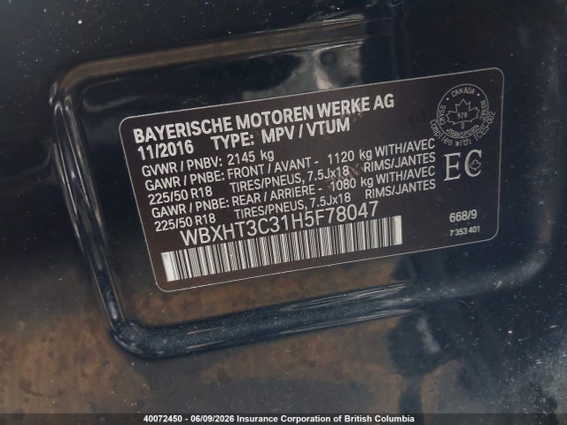 WBXHT3C31H5F78047 BMW X1
