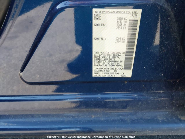 40072470 :رقم المزاد ، 1N4BZ0CP6HC303002 vin ، 2017 Nissan Leaf مزاد بيع