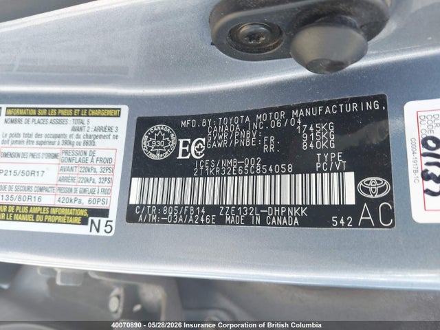 Aukcja sprzedaży 2005 Toyota Corolla Matrix Xr, vin: 2T1KR32E65C854058, numer aukcji: 40070890